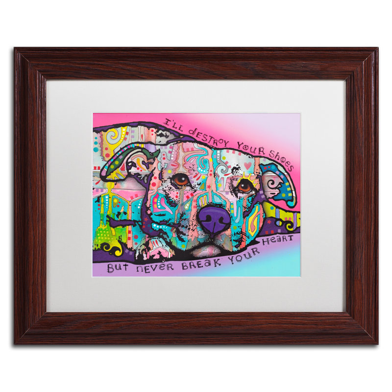 " Never Break Your Heart " Graphic Art Print, 11" H x 14" W x 0.5" D, Wood Grain Framed, White