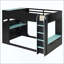 Lit mezzanine en bois avec bureau réglable en hauteur, tiroirs, compartiments de rangement, tringle et lumières RVB-1982752060
