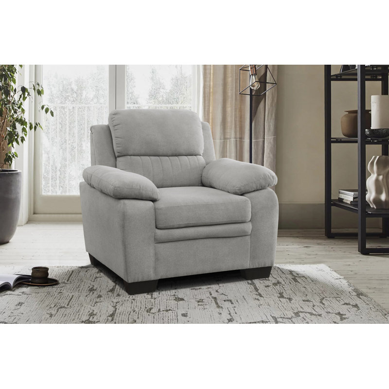 Mellitz 37.5" Modern Armchair with Textured Fabric, Pocket Coils, Faux Wood Legs, Light Gray 100% Polyester