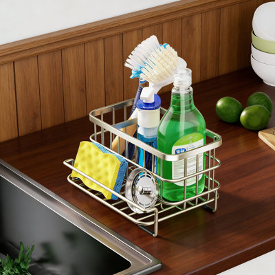 SUS304 Stainless Steel Sink Caddy Sponge Holder With Drain Tray White