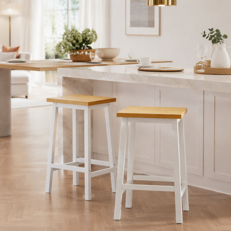 Tabourets de bar en bois massif (pas cher en fer), ensemble de 2 chaises de bar de 25,6 po de hauteur, tabourets de comptoir de cuisine avec repose-pieds, tabourets de ferme pour la salle à manger, cuisine, comptoir, blanc