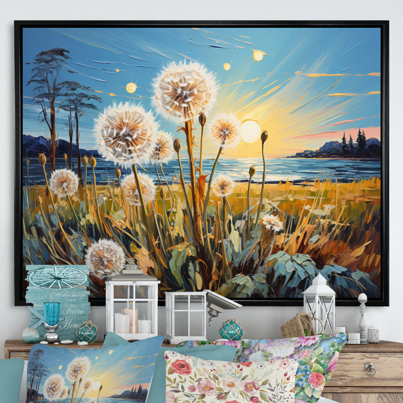 «Landscape Vangogh Dandelions Field I» sur toile, Cadre flottant noir, H 30 po x l 40 po x P 1,5 po