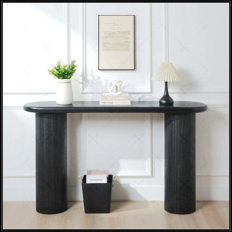 Console d'entrée moderne à cannelures noires, 56 pouces, conception étroite pour les couloirs et les salons