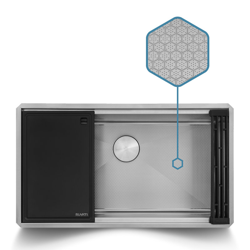 Ruvati Hex Bottom Workstation Scratch Resistant Embossed Kitchen Sink Stainless Steel, 19" L x 30" W