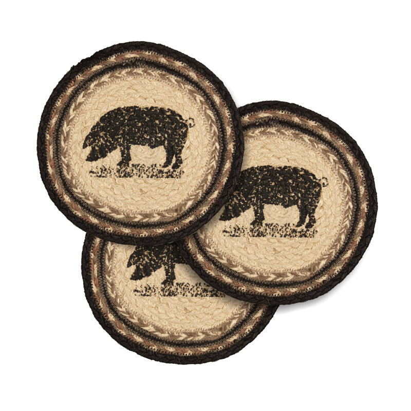 Acrylic and Jute / Sisal Agate Ceramic Jute Leather Crystal Circle Round 3 Piece Trivet Set
