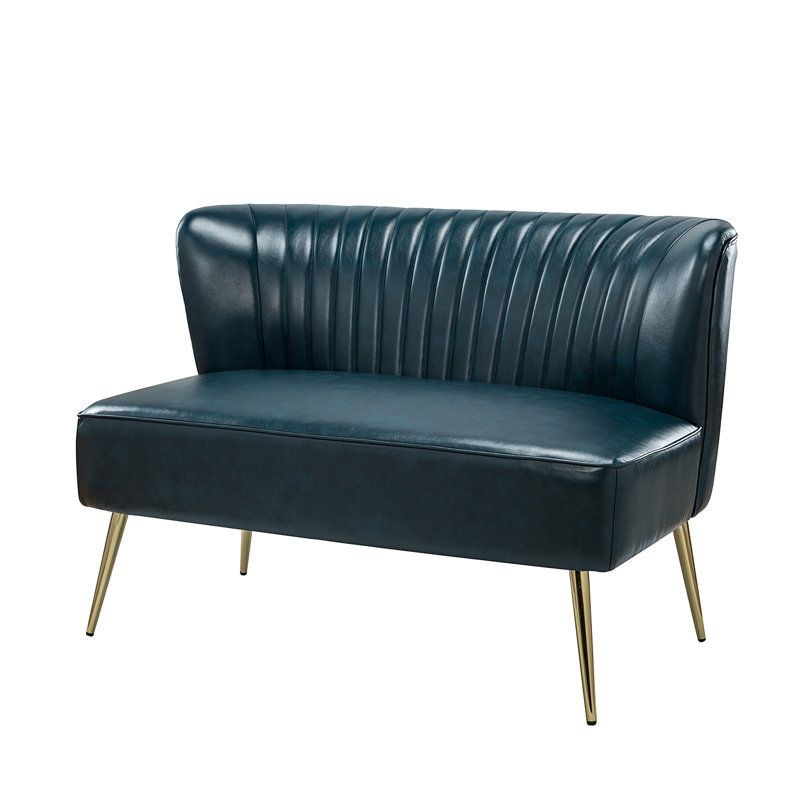 Aymeline 2 Seater Faux Leather Loveseat, Turquoise
