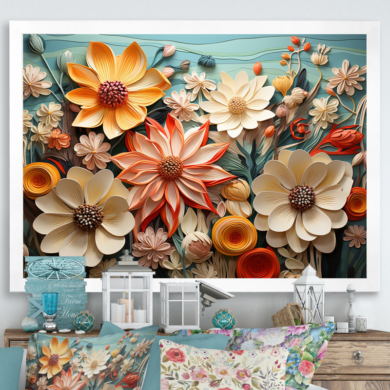 Motif floral vibrant oasis - impression, Cadre simple blanc, H 30 po x l 40 po x P 1,5 po