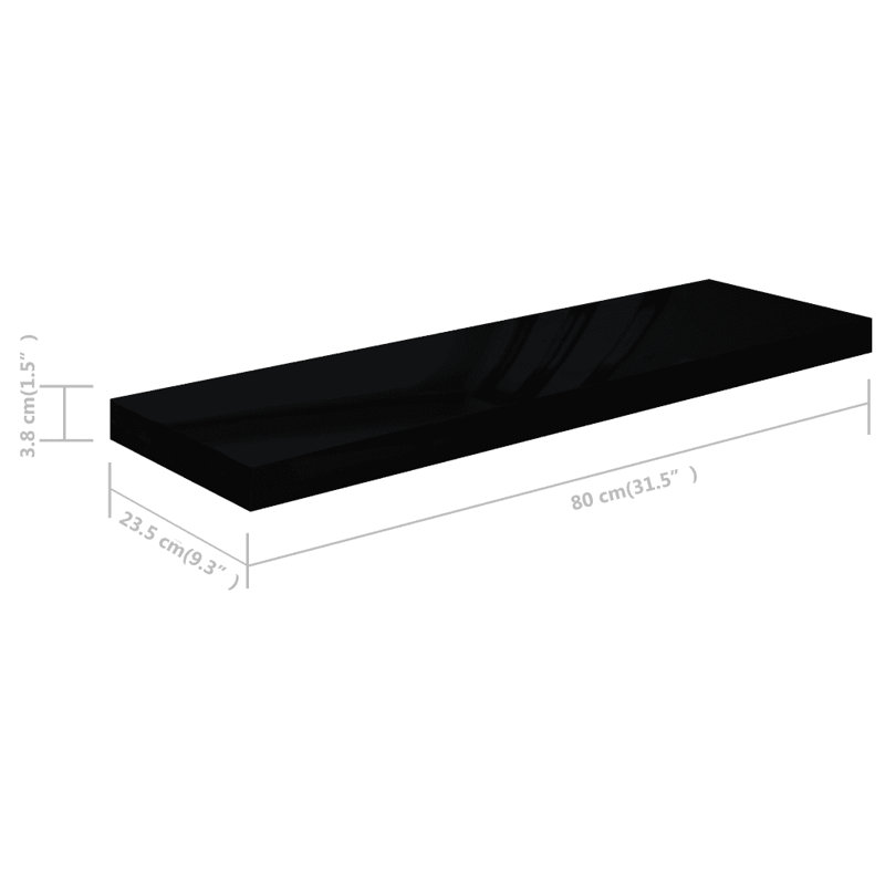 Artamas Floating Shelf, 3.8cm H x 23.5cm W x 80cm D, High Gloss Black
