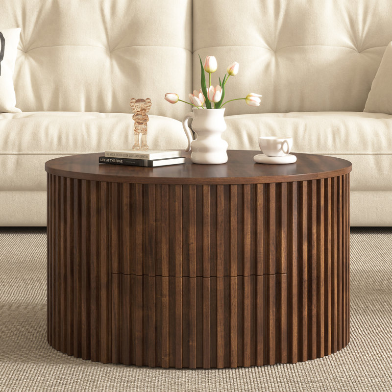 Table basse en bois à plateau relevable avec tiroir, Brun