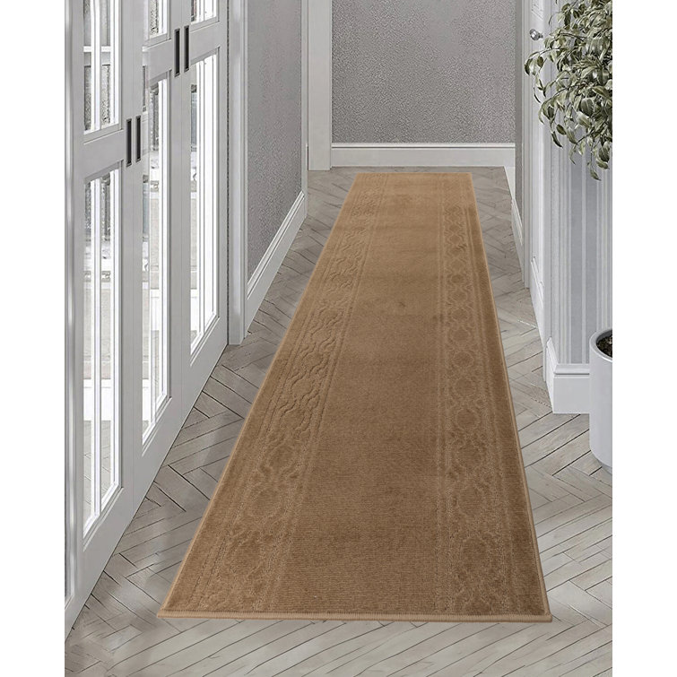 Trellis Border Beige Low Pile Slip Resistant Rugs