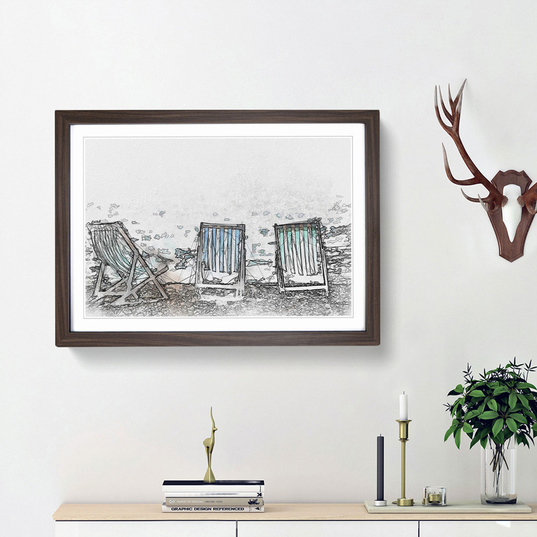 Deckchairs upon Brighton Beach in Abstract - Picture Frame Graphic Art Print