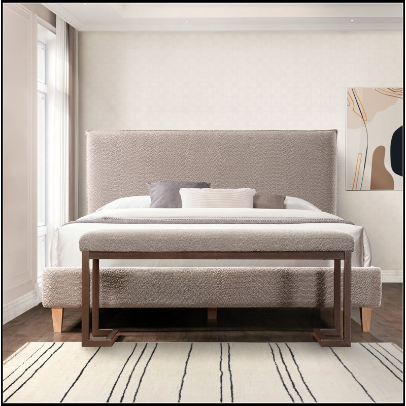 Modern Upholstered Bench with Metal Frame, 48 Inch Indoor Bench for Entryway, Hallway, Living Room, Dining Room, Bedroom, Modern & Decorative - Gray, Tungsten Gray Boucle 