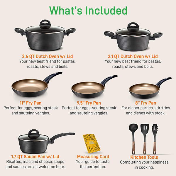 Gotham Steel Diamond Pots and Pans Set Nonstick Cookware Set Includes  Skillets Fry Pans Stock Pots, Dishwasher and Oven Safe12 Pcs 