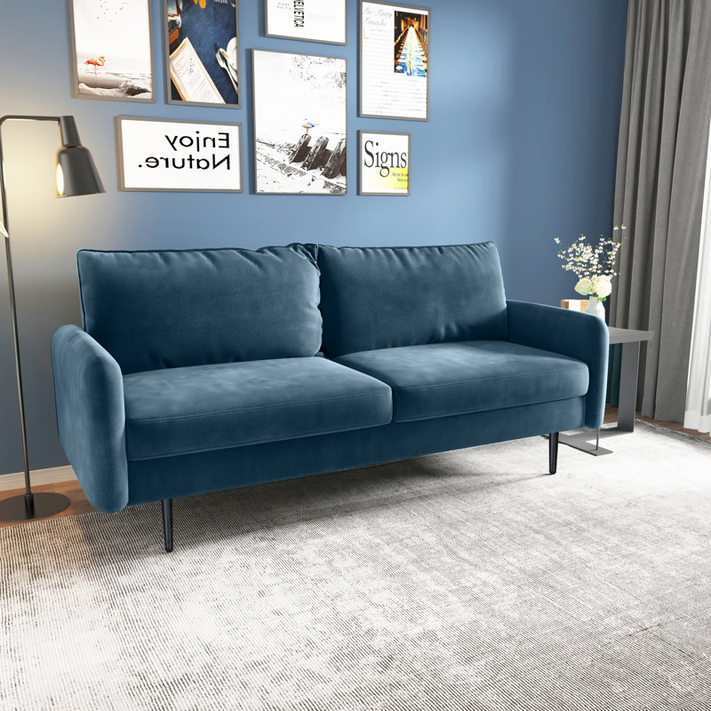 Canapé 70 po, Velours bleu prussien