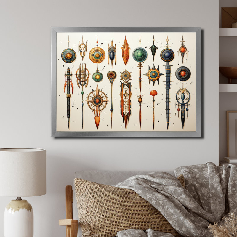 «African Sacred Symbols II» sur toile, H 16 po x l 32 po x P 1 po, Cadre simple argenté