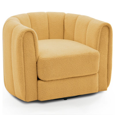 Fauteuil d'appoint moderne pivotant en tonneau, fauteuil rembourré en velours à 360 degrés avec dossier rayé et rembourrage moelleux, chaise longue ronde confortable pour le salon, la chambre à coucher, le coin lecture, jaune