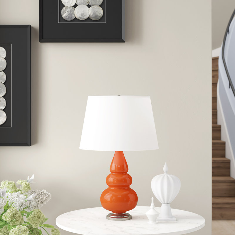 Small Triple Gourd Table Lamp, Egg Blue and Antique Silver Base