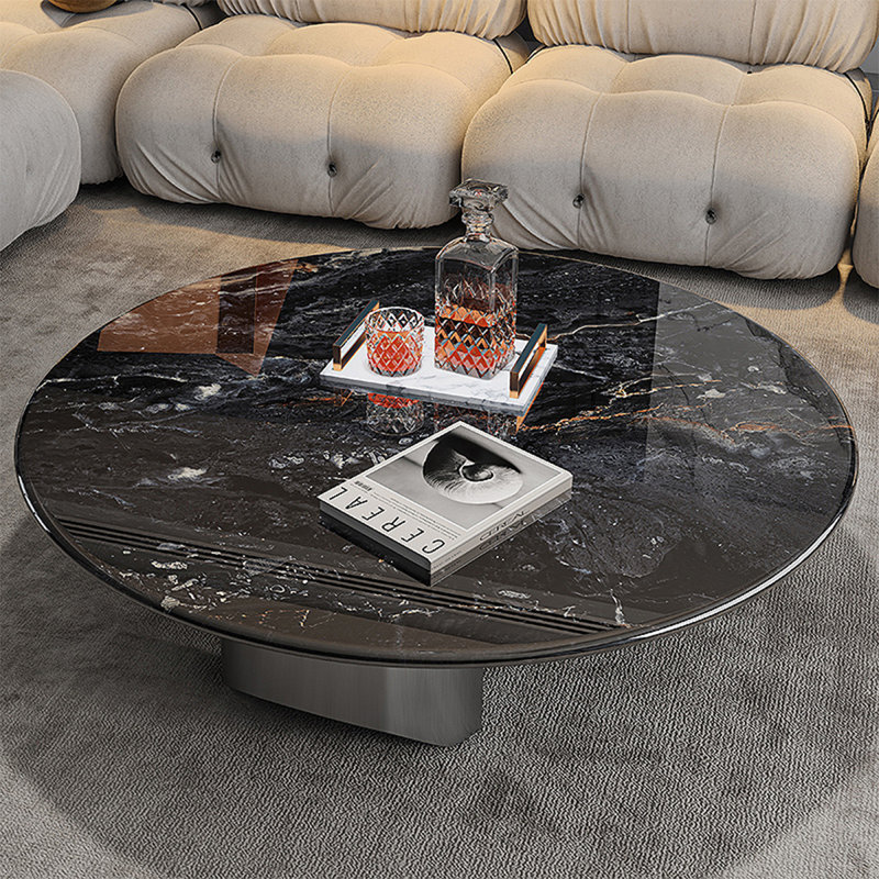 Simple round super crystal stone coffee table, 13.8" H x 31.5" L x 31.5" W