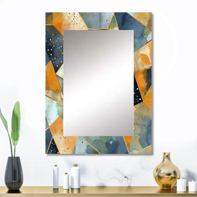 Formes de marbre asymétriques bleues et jaunes - décor de miroir mural géométrique unique, grand miroir moderne, impression d'art en métal