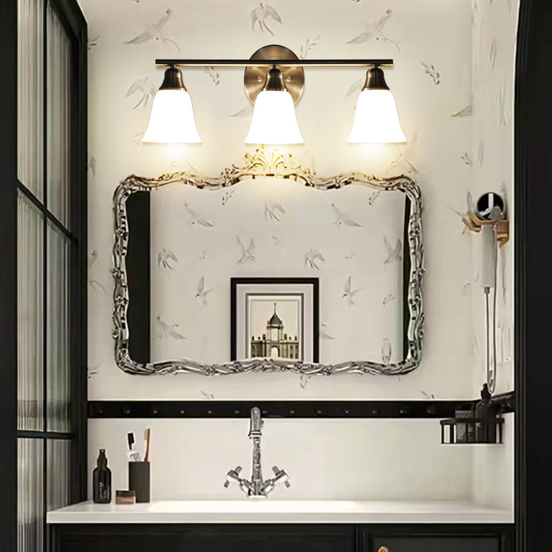 24 Inch Bathroom Vanity Light Fixtures, 3-Lights Modern Wall Sconce Lighting with Alabaster Glass Shade, Brushed Nickel Vanity Lighting for Bathroom Mirror