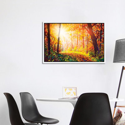 Footpath Through Foggy Forest in Autumn Illuminated by Sunbeams 1 Piece Painting on Canvas