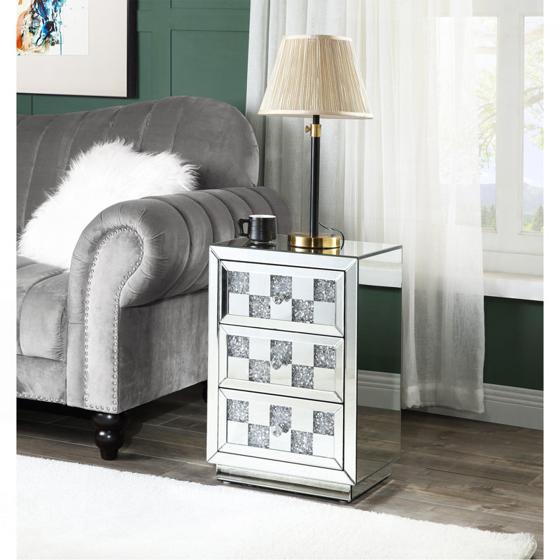 Table d'appoint en miroir et faux diamants