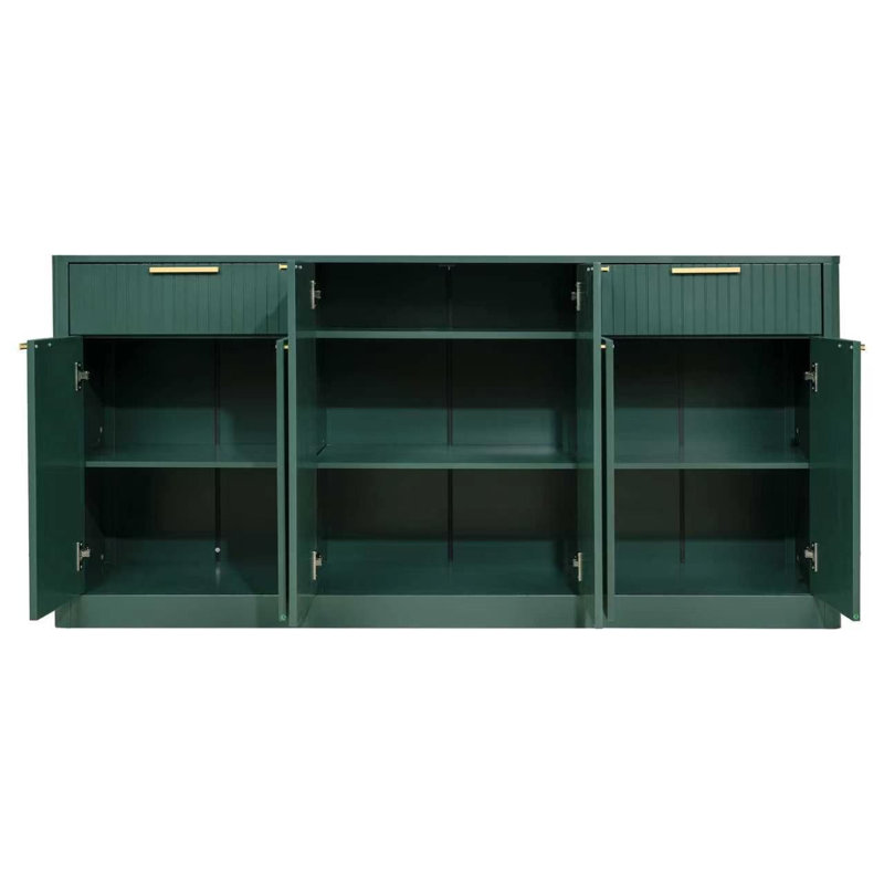 Buffet moderne cannelé de 170 cm avec 6 portes et 2 tiroirs, grand meuble de rangement pour coin café, idéal pour la salle à manger et le salon.