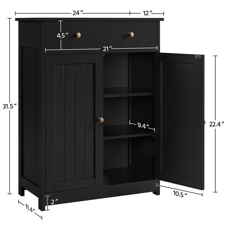 Calidia 2 Door Bathroom Storage with Adjustable Shelf, Black
