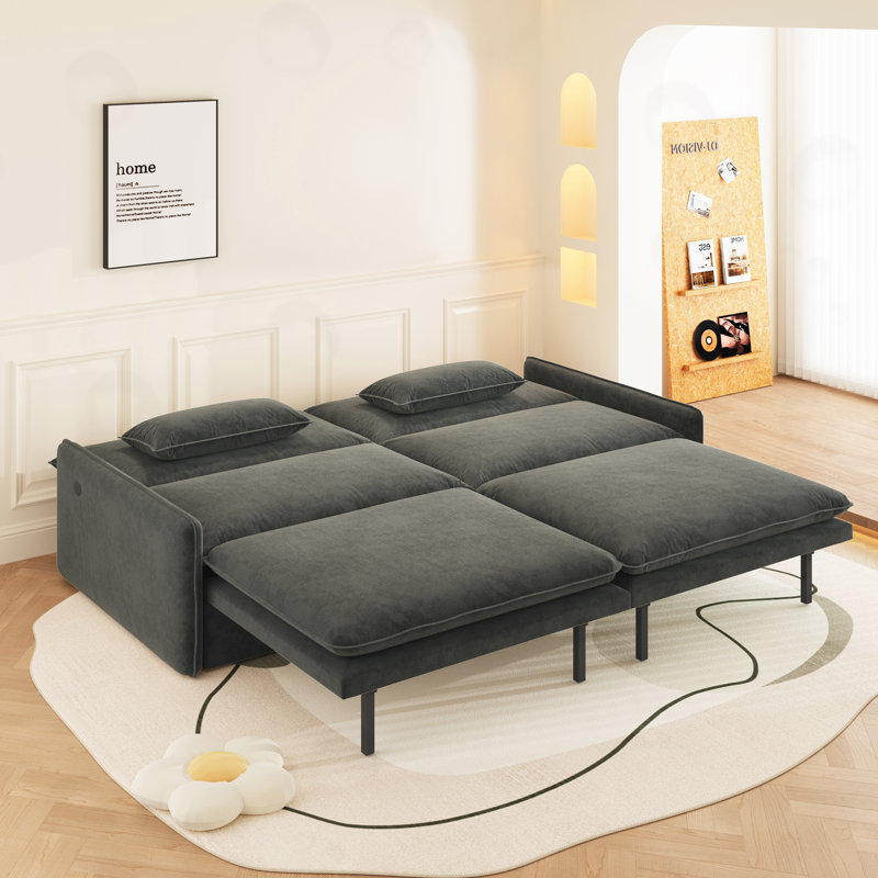Canapé-lit convertible avec rangement, port USB et coussin 2 en 1, Dark Grey Chenille