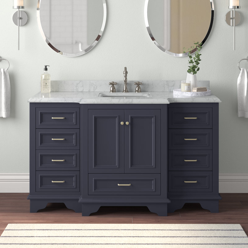 Ensemble de meuble-lavabo simple 60 po Loughlam, Marbre de Carrare, Gris marine