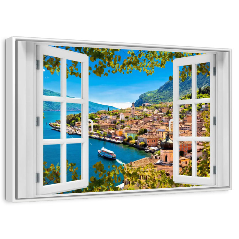 Fenêtre sur Limone Sul Garda, Cadre flottant blanc, 13 po x 9 po