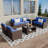 Patio Furniture Set 5 Pieces, Rattan Wicker Sectional Patio Seating Sofas With Cushions And Glass Coffee Table