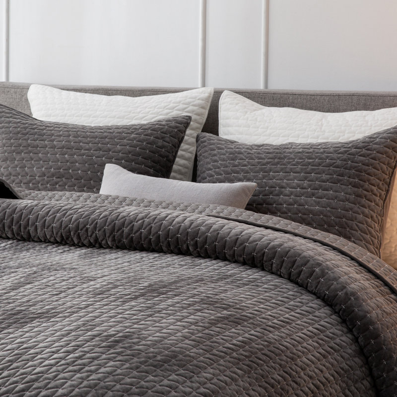 Couvre-lit en velours Zera Cross, Gris, Couvre-lit très grand + 2 taies d'oreiller très 
