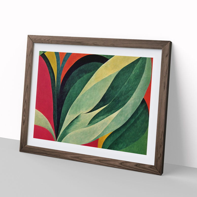 Bold Leaf Abstract - Single Picture Frame Painting, 25cm H x 34cm W x 2cm D, Walnut Framed