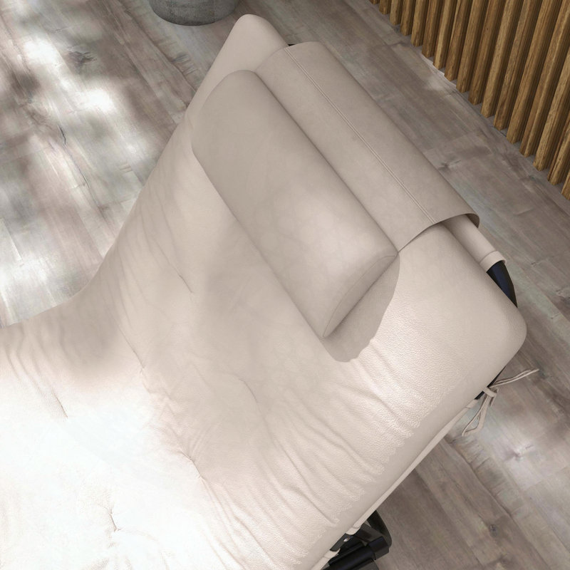 Chaise longue pliante avec coussin épais et dossier inclinable à 4 positions, Beige