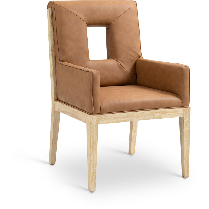 Fauteuil de salle à manger Flore, Cuir cognac végétalien, Naturel