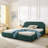 Queen Size Bed Frame, Modern Simple Style, Curved Headboard, Circle , Strong Leg Support, Upholstered With Fabric, Robust Legs, Style --811790505