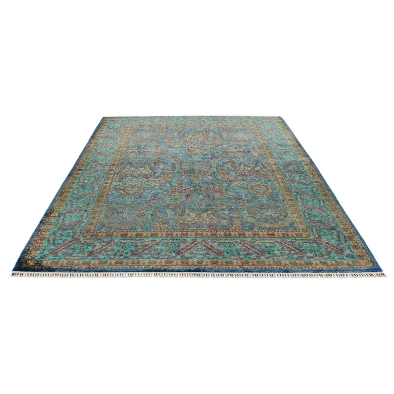 7x10 Blue and Turquoise Turkish Tribal Rug