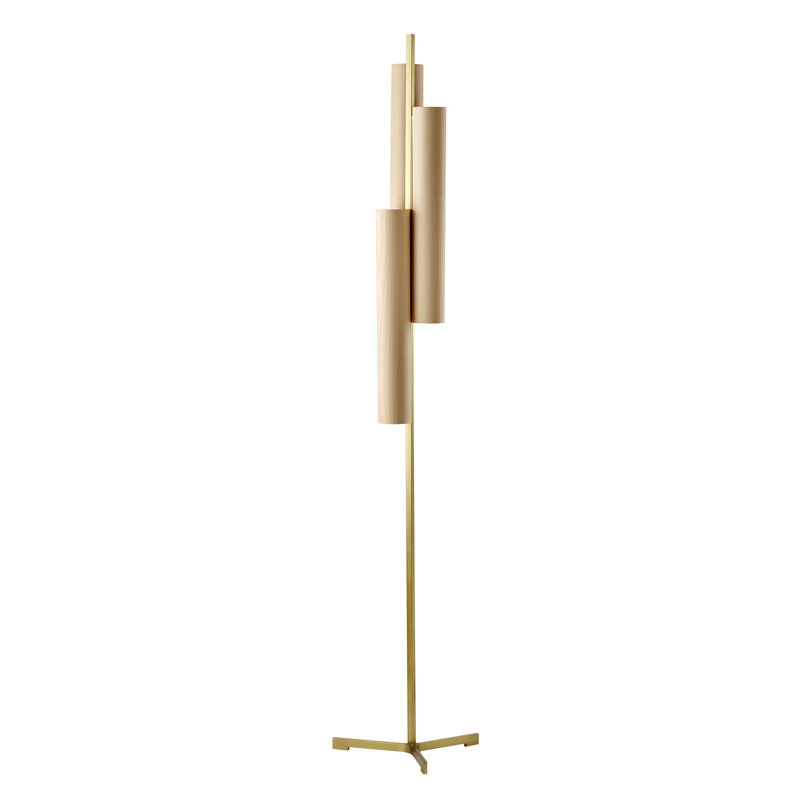 Black Note LED Floor Lamp, Natural Beech, Gold