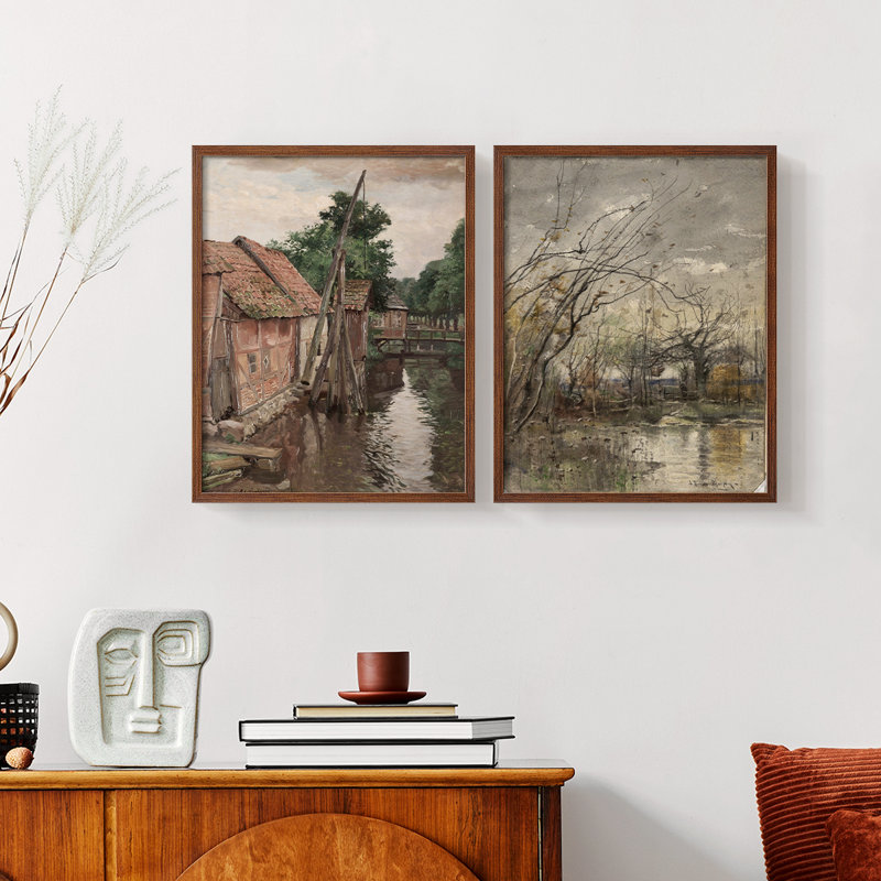 «Vintage Landscape», impression jet d'encre encadrée - ensemble de 2, Noyer, H 12 po x l 30 po