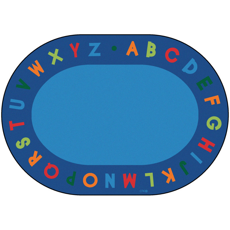 Tapis bleu capitonné Alphabet Seating, Ovale 6 pi x 9 pi