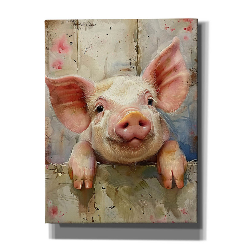 «Epic Graffiti» «Happy Pink Pig» par Momart, art mural sur toile, H 16 po x l 12 po x P 0,75 po