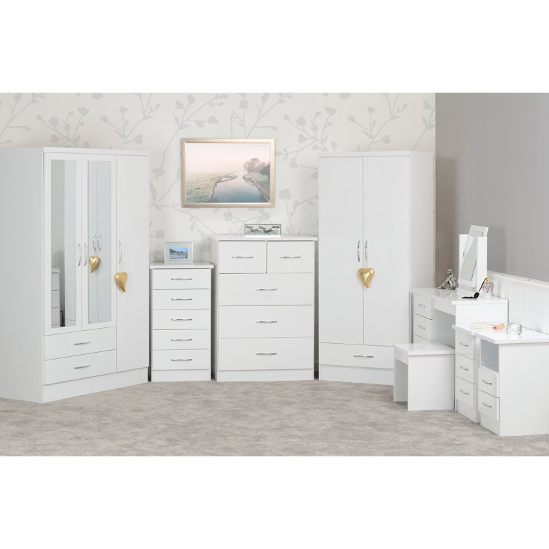 Nevada 5 Drawer Narrow Chest, White Gloss