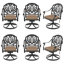 Chaise de patio pivotante en fonte d'aluminium 6 pièces avec structure noire et coussins bruns-822731050