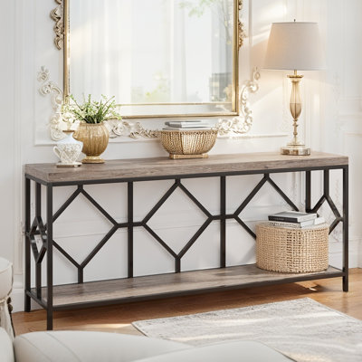 Très longue table d'appoint 70,86 po, console 2 niveaux
