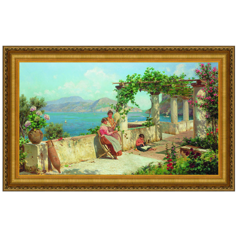Large Gold Framed Abstract Canvas Print of Capri Terrace
