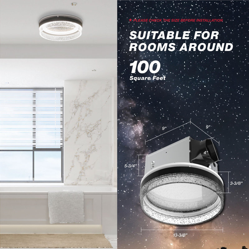 Ventilateur de salle de bain pour salle de bain avec lumière du ciel étoilée, ventilateur de douche au plafond 1,5 CFM 1,5 Sones, veilleuse