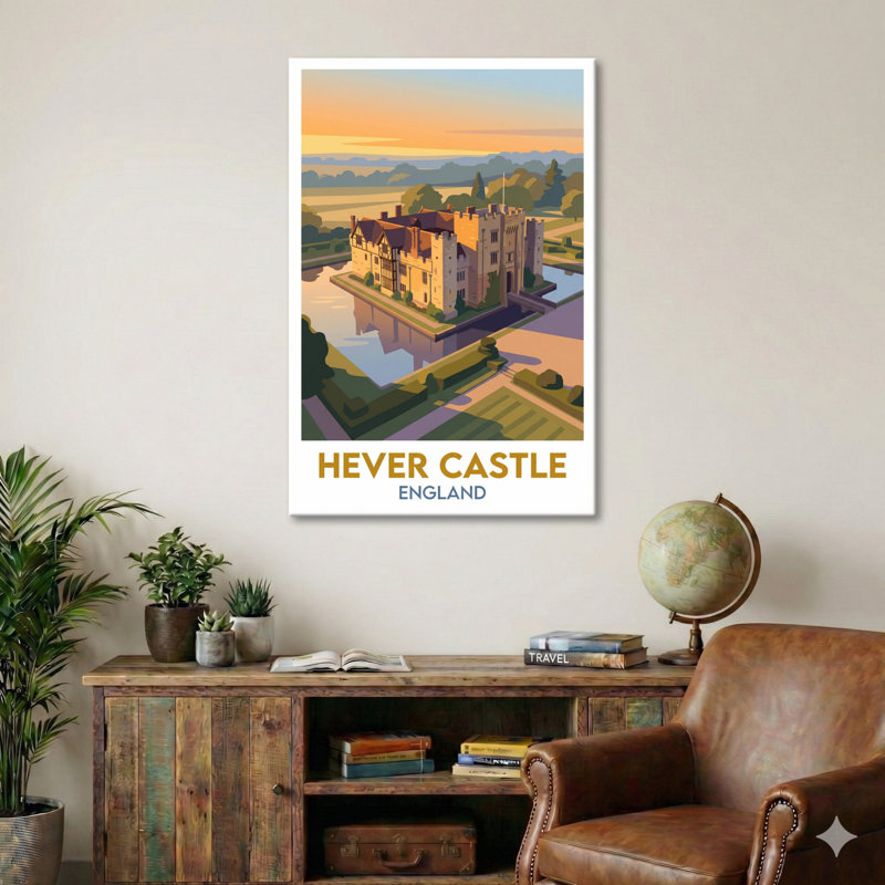 Hever Castle, England - Romantic Tudor Castle Travel Poster. Giclee Print On Wrapped Canvas. Wall Art, Home Decor - Castles & Palaces, England - Wrapped Canvas Print