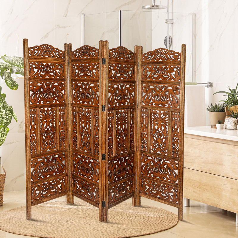 Broomsedge 200cm W x 180cm H 4 - Panel Folding Room Divider, Light Brown