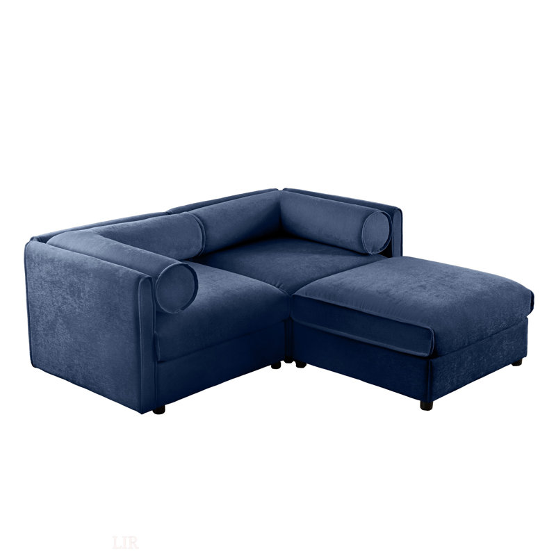 Canapé en chenille 2 places avec siège de rangement repose-pieds, dossier cylindrique et accoudoirs, causeuse moderne en tissu avec espace de rangement caché